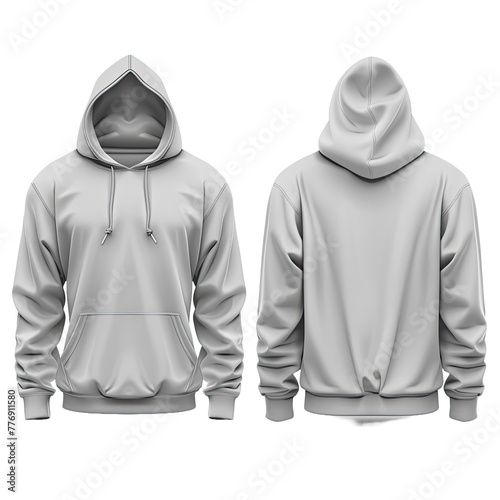 Set of grey front and back view hoodie isolated on transparent background