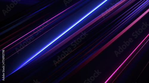 Dark abstract futuristic background. Diagonal neon lines, aglow, overlap layered. Pink and blue glow on dark black abstract background with empty blank copy space for design