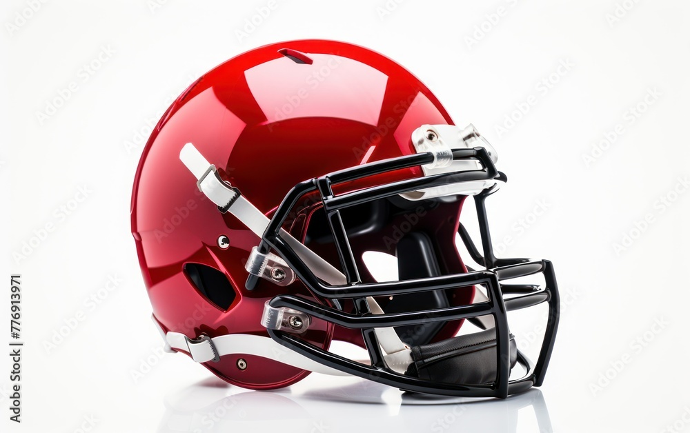 Fototapeta premium Shiny red football helmet isolated on white