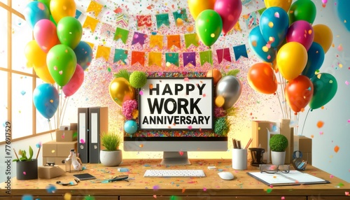 Festive Office Space Decorated for a Happy Work Anniversary