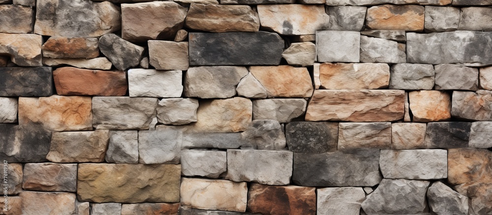 A close-up view of a textured stone wall with a red fire hydrant in front of it