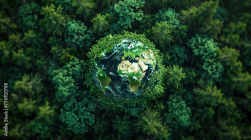 Aerial view of the earth surrounded by a healthy tree