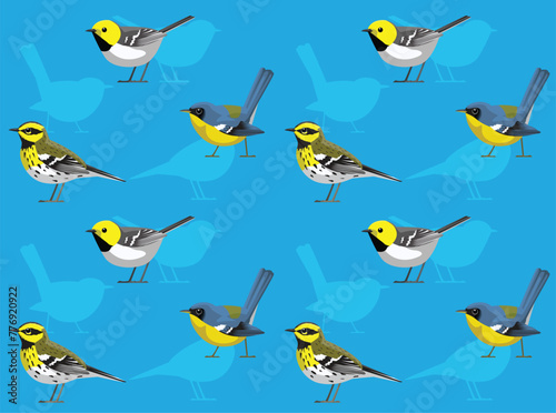 Bird Hermit Warbler Tropical Parula Cartoon Cute Seamless Wallpaper Background photo