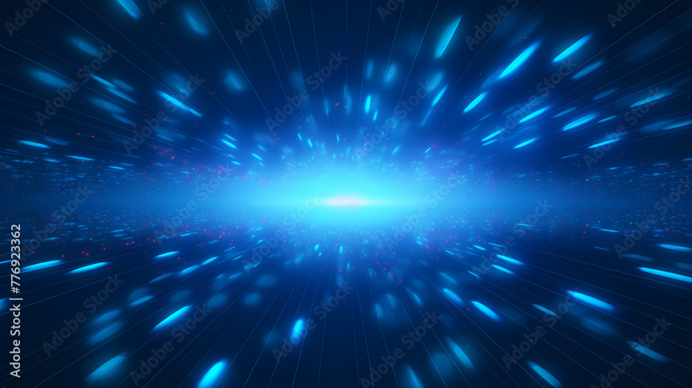 Fototapeta premium Blue dot line radial convergence technology spatial sense speed sense background