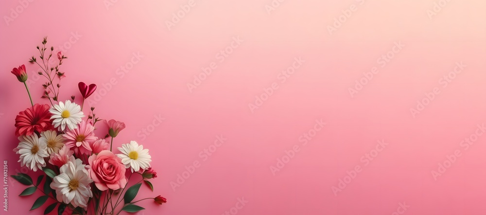 Mother's Day, Valentine, love flowers on a gradient pink background