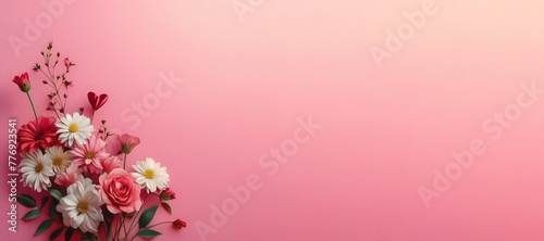Mother's Day, Valentine, love flowers on a gradient pink background