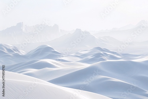 a snowy landscape with mountains in the background