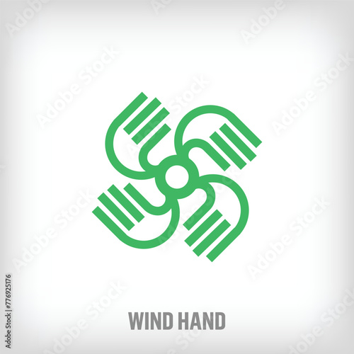 Wind fan sign logo design logo from creative hands and fingers. Renewable social energy vector.