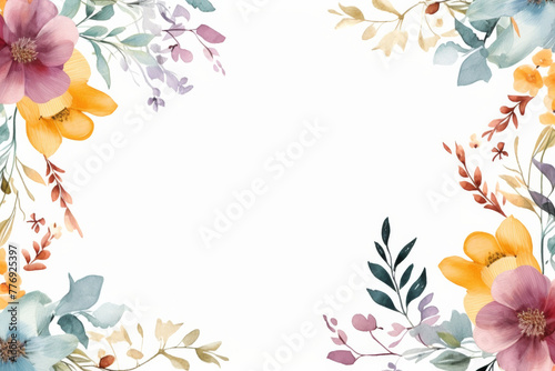 Various vibrant flowers and leaves arranged on a clean white background, creating a bright and colorful display
