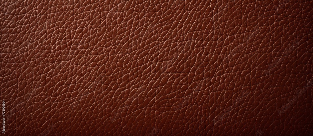Detailed close-up view of a richly textured brown leather surface, showcasing intricate patterns and natural grain