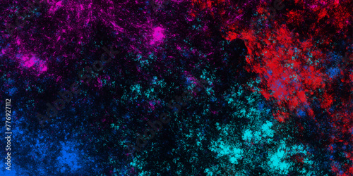 Star field background Aquamarine and pink dark red pink, blue and purple nebula universe. Cosmic neon light blue watercolor background aquarelle deep black Paper textured. Fantastic outer view space
