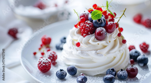 Delicious Dessert Elegant White Delight with Whipped Cream and Fresh Berries
