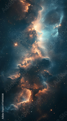 Space background for mobile phone; Universe with stars and cosmic dust, Sky full of beautiful cosmos clouds; Wallpaper