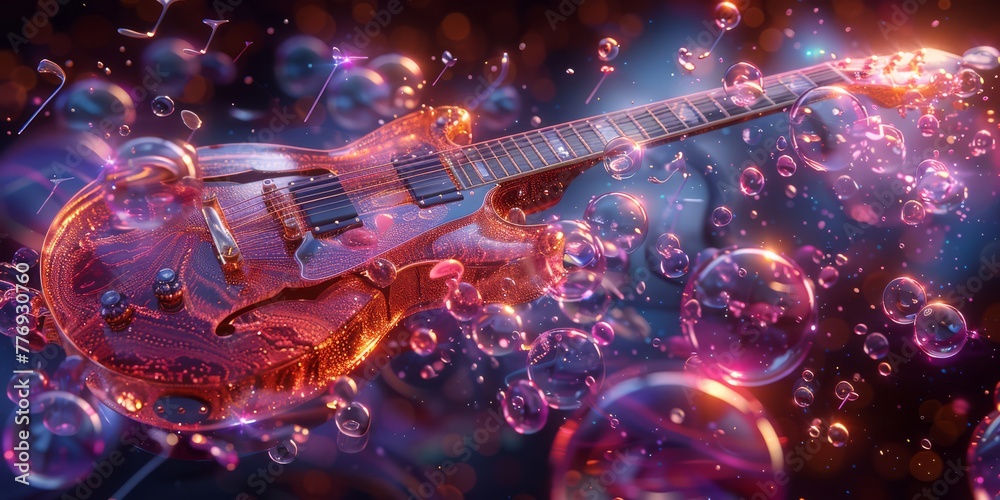 Surreal 3D render of a floating, bubble-like musical instrument display ...