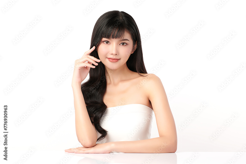 Beautiful young asian woman with clean fresh skin on white background, Face care, Facial treatment, Cosmetology, beauty and spa, Asian women portrait. Beautiful young asian woman with clean fresh skin on white background, Face care, Facial treatment, Cosmetology, beauty and spa, Asian women portrait.