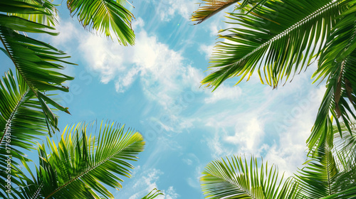 In a tribute to Palm Sunday, coconut leaves artfully create a frame, their greenery set against the contrasting canvas of a cloudy blue sky, symbolizing renewal and spiritual celebration.