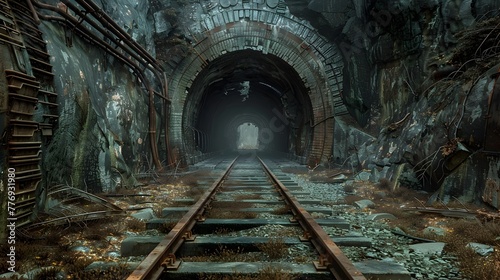 Haunting Depths: A Forgotten Subterranean Railroad Tunnel Shrouded in Mystery and Decay photo