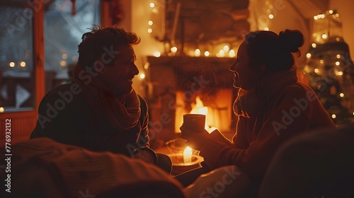 Intimate Fireside Gathering: Capturing the Warmth and Joy of a Cozy Winter Moment photo
