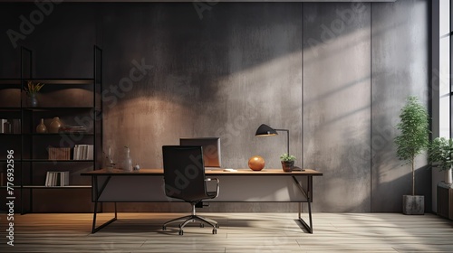 depth blurred gray office interior wall