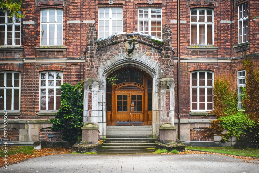 Famous Traditional Brick Building and entrance to School or University. Famous Traditional old Brick Building and entrance to School