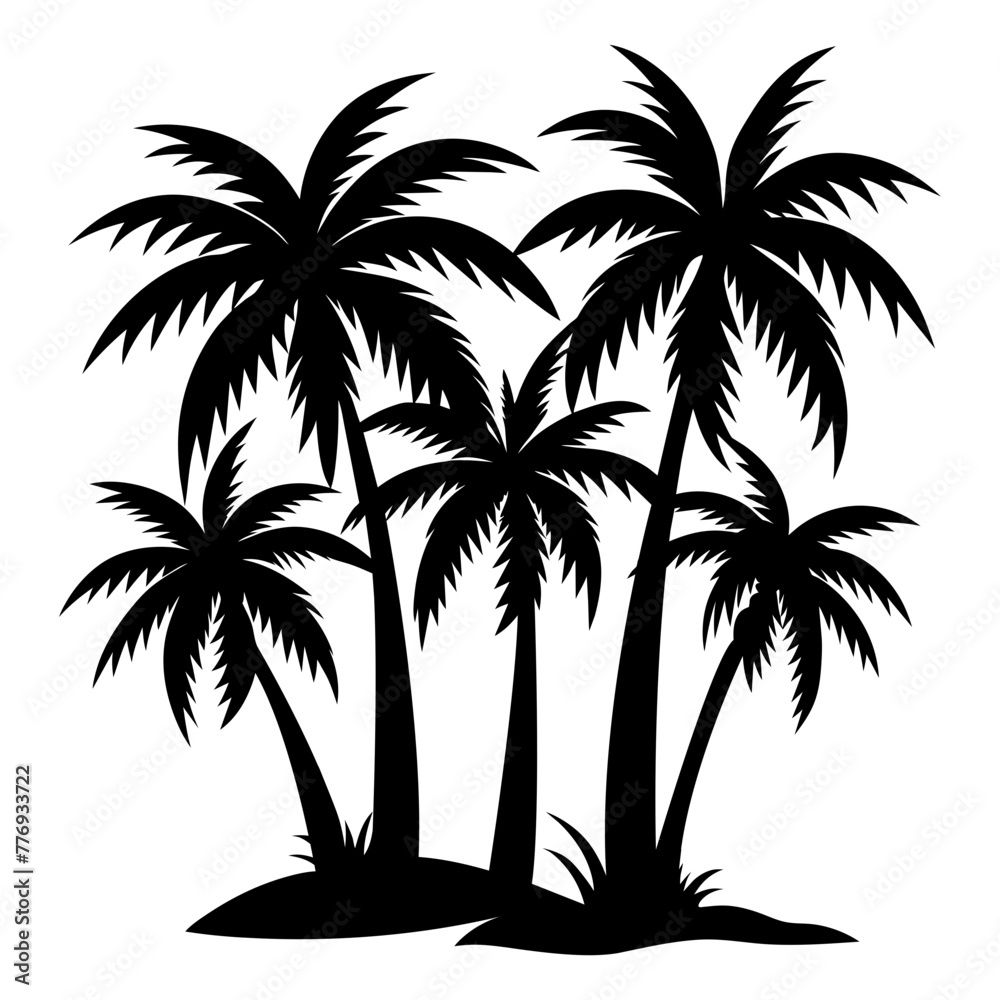 Coconut tree island and Palm tree island silhouette vector