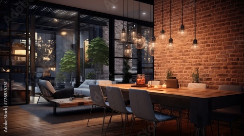 brick blurred modern home interior