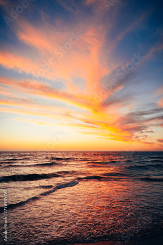 A beautiful, vibrant sunset at Grange Beach, South Australia.