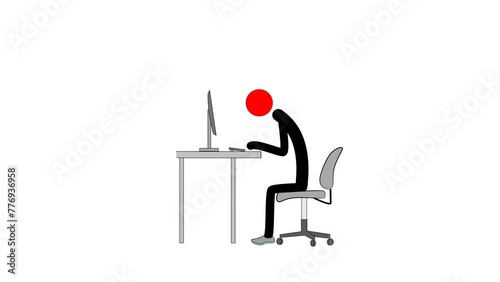 correct posture for working at the computer. 4K video illustration.