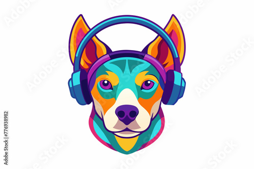 Dog head with headphones vibrant color vector artwork illustration © Mohammad