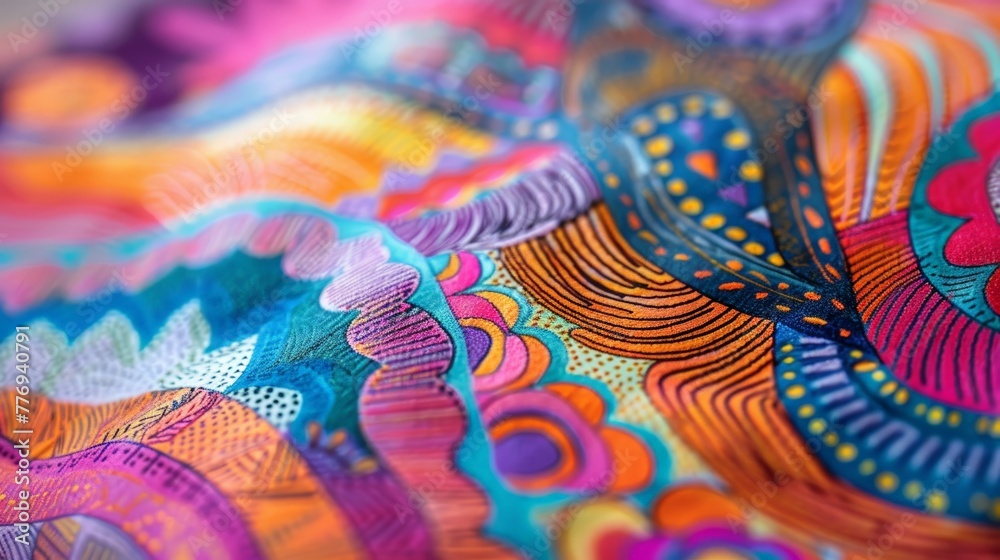 A colorful piece of art with a peacock and a flower A colorful piece of art with a peacock and a flower