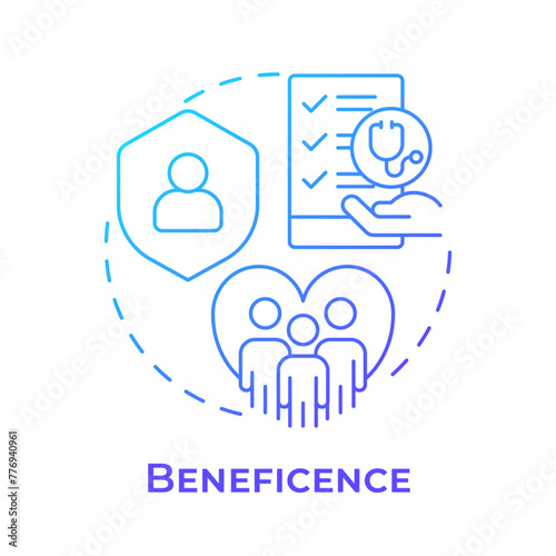 Beneficence blue gradient concept icon. Principle of bioethics. Compassion and patient protection. Round shape line illustration. Abstract idea. Graphic design. Easy to use in presentation
