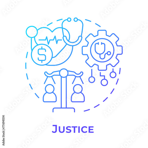 Justice blue gradient concept icon. Principle of bioethics. Equality in healthcare industry. Round shape line illustration. Abstract idea. Graphic design. Easy to use in presentation