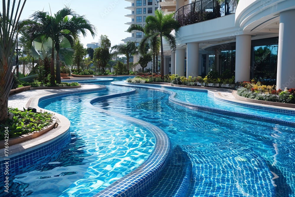 Extravagant pools in a contemporary resort.