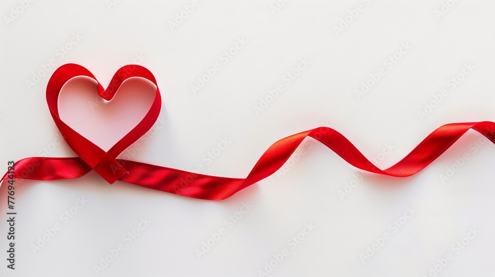 red heart ribbon, white background 