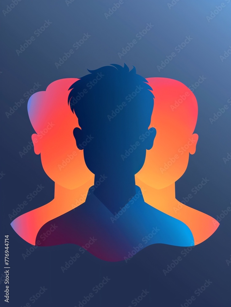 Use translucent glass 3D icon design for a gradient blur button with a human silhouette as a business symbol.