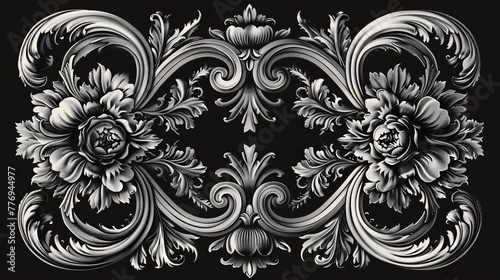 Antique decorative border with ornate floral design, intricate scrollwork, and monogram details.
