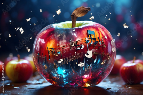 High quality creation of apple amde of crystal and music note with color photo
