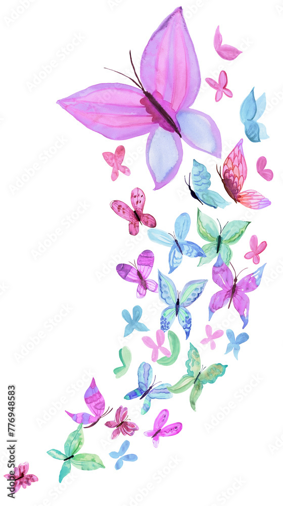 Pastel colored watercolor hand painted butterflies. PNG transparent design element