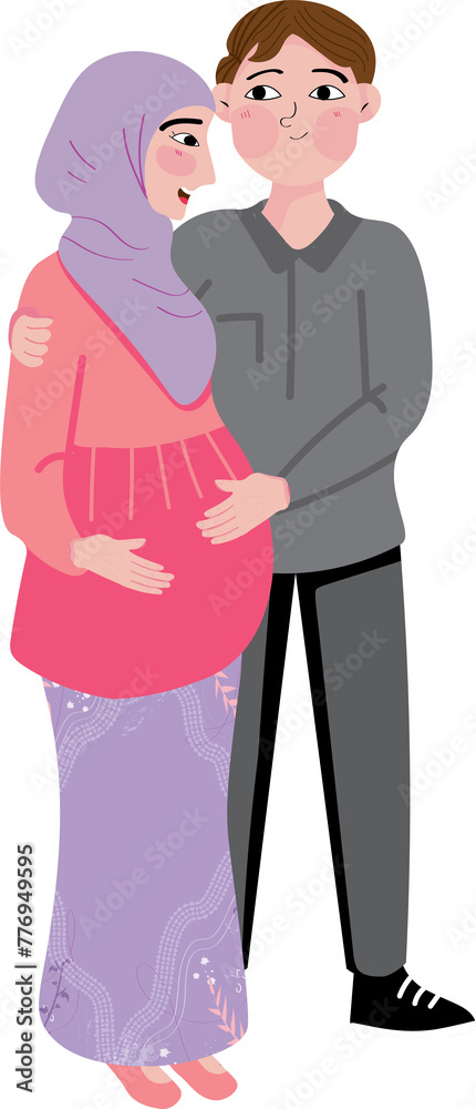 Husband touching belly of pregnant wife with love Husband touching belly of pregnant wife with love