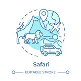 Safari soft blue concept icon. Wildlife tourism. Adventure travel to savanna. Wild animals observation. Round shape line illustration. Abstract idea. Graphic design. Easy to use in blog post
