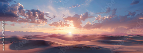 Golden Desert Expanse: Endless Dunes, Sunset Glow, Celestial Canvas