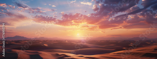 Arid Desert Wonders: Vast Sandscapes, Sunset Hues, Sky Drama photo
