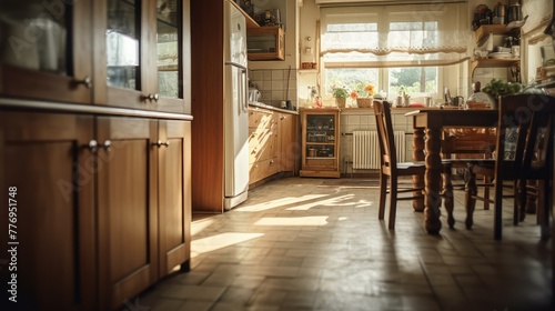 focus blurred house interior kitchen