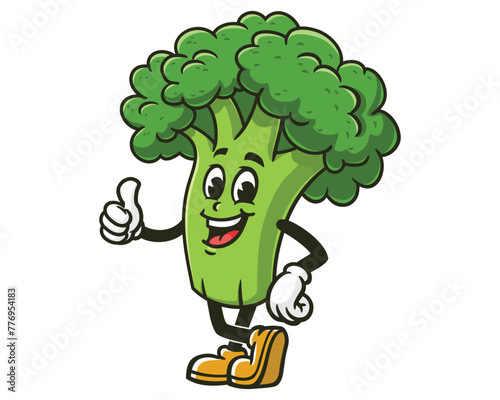 Broccoli with thumbs up and relax pose cartoon mascot illustration character vector clip art hand drawn
