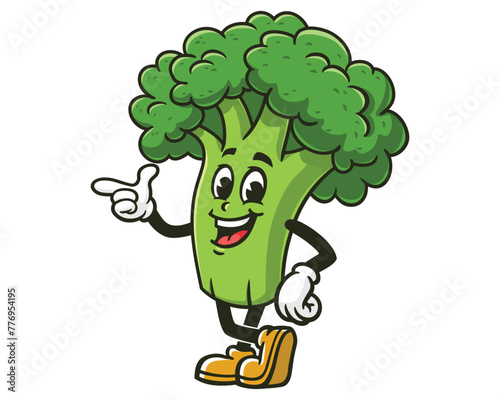 Broccoli with pointing finger cartoon mascot illustration character vector clip art hand drawn