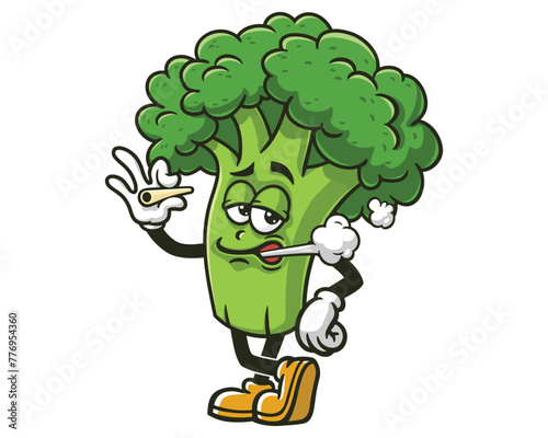 smoking Broccoli cartoon mascot illustration character vector clip art hand drawn