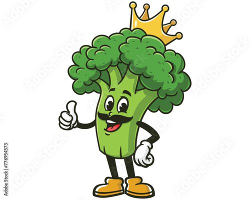 Broccoli King cartoon mascot illustration character vector clip art hand drawn