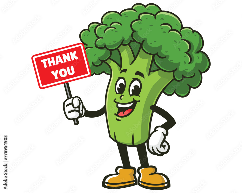 Broccoli holding thank you sign board cartoon mascot illustration ...