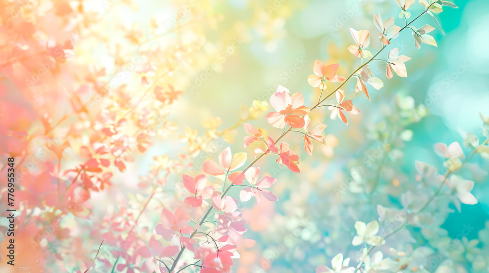 パステルカラーの暖かな春の光を浴びる美しい花の背景