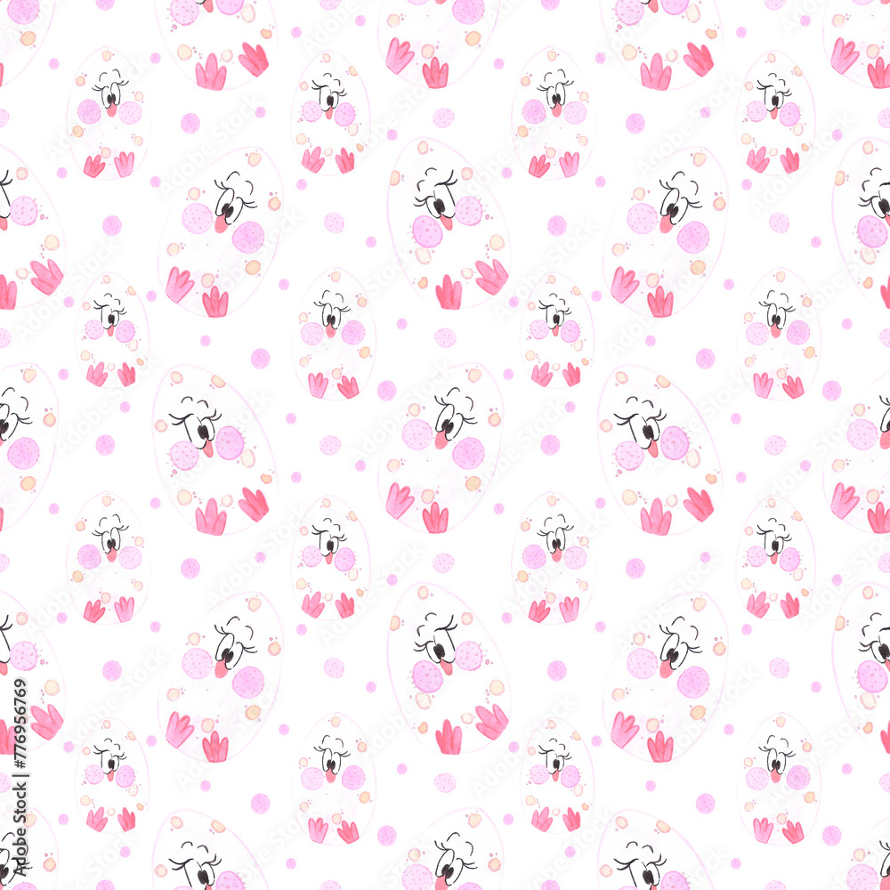 Hand drawn watercolor easter eggs cookies seamless pattern isolated on white background. Can be used for textile, fabric and other printed products.
